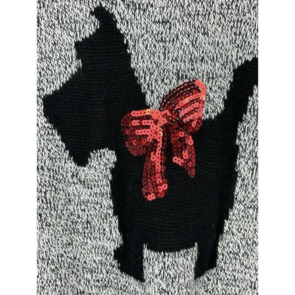 Croft‎ & Barrow Scottie Dog Sweater Gray Womens Large Preppy Granny Grandmacore